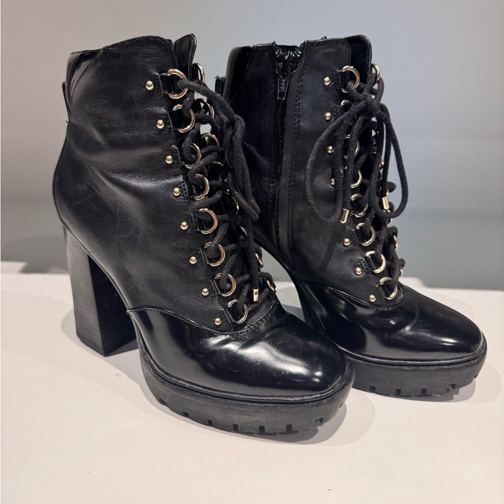 Gianni Bini Black Lace-Up Platform Boots